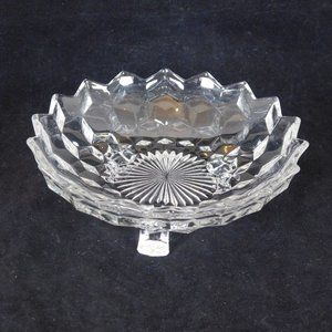 Fostoria American Clear 3 Toe Bon Bon Dish 6 7/8 in dia Cube Motif Sawtooth Edge